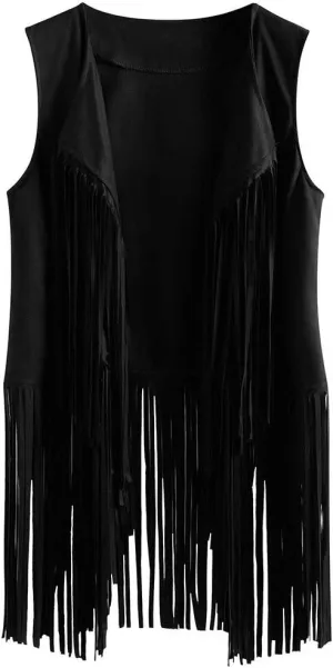Womens Fringe Vest 70s Hippie Costume Sleeveless Cowgirl Western Faux Suede Tassel Leather Outerwear 2025