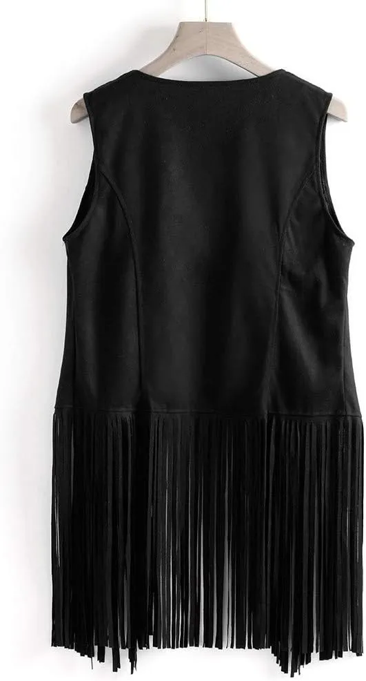Womens Fringe Vest 70s Hippie Costume Sleeveless Cowgirl Western Faux Suede Tassel Leather Outerwear 2025