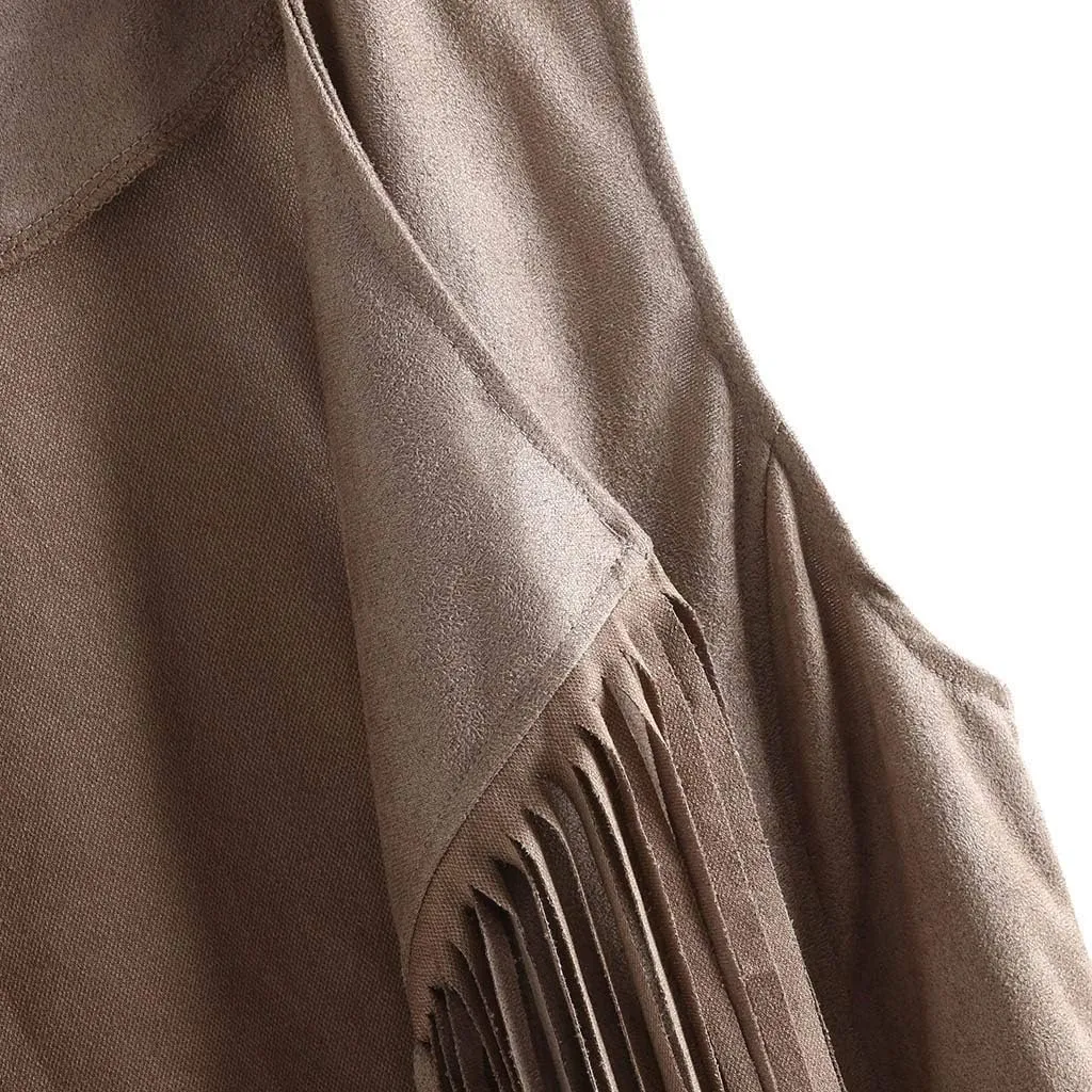 Womens Fringe Vest 70s Hippie Costume Sleeveless Cowgirl Western Faux Suede Tassel Leather Outerwear 2025