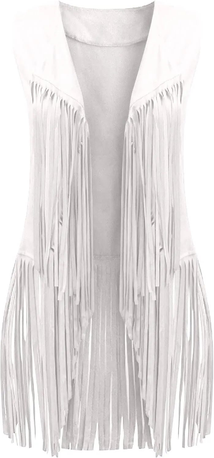 Womens Fringe Vest 70s Hippie Costume Sleeveless Cowgirl Western Faux Suede Tassel Leather Outerwear 2025