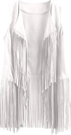 Womens Fringe Vest 70s Hippie Costume Sleeveless Cowgirl Western Faux Suede Tassel Leather Outerwear 2025