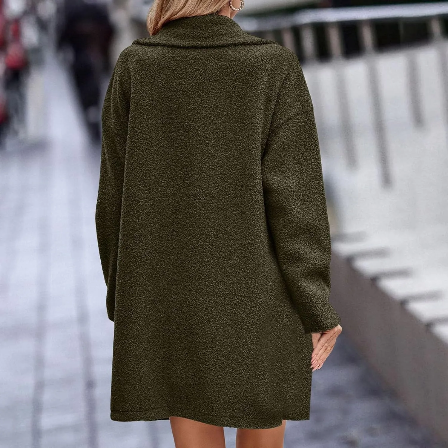 Women's Fuzzy Fleece Lapel Open Front Long Cardigan Coat Button Down Faux Fur Warm Winter Outwear Jackets