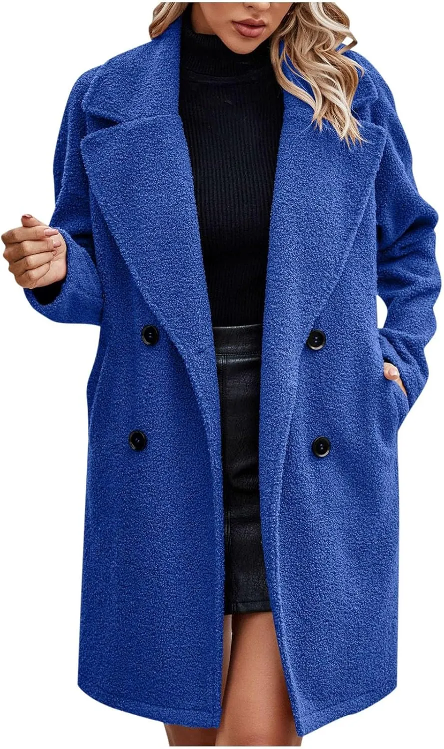 Women's Fuzzy Fleece Lapel Open Front Long Cardigan Coat Button Down Faux Fur Warm Winter Outwear Jackets