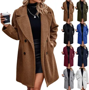 Women's Fuzzy Fleece Lapel Open Front Long Cardigan Coat Button Down Faux Fur Warm Winter Outwear Jackets