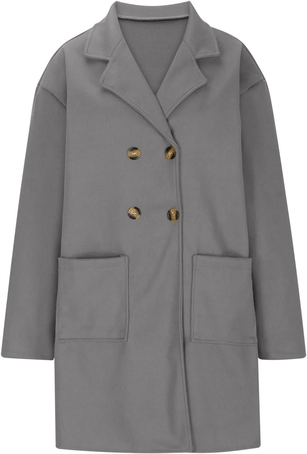 Womens Light Weight Wool Blend Coat Wool Double Breasted Pea Coats Notch Lapel Trench Coat Trendy Long Winter Coats