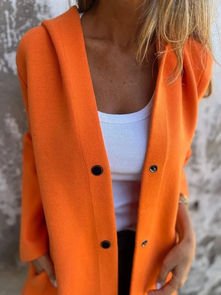Womens Long Cardigan Casual Single Breasted Hooded Jacket Lapel Neck Long Sleeve Solid Trench Coat for Women 2024