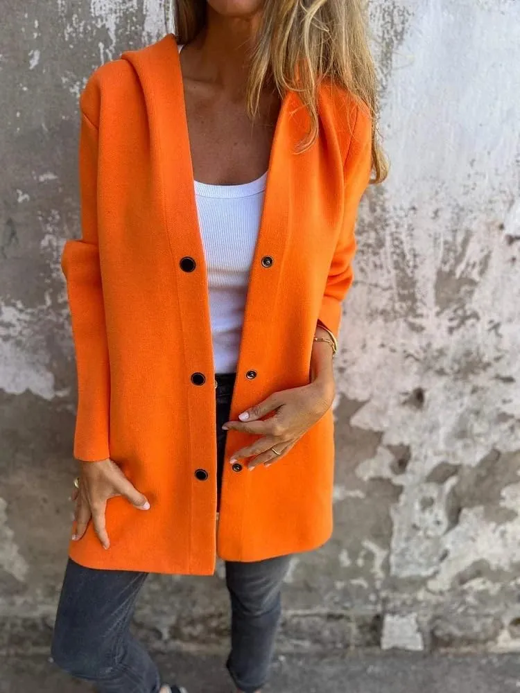 Womens Long Cardigan Casual Single Breasted Hooded Jacket Lapel Neck Long Sleeve Solid Trench Coat for Women 2024