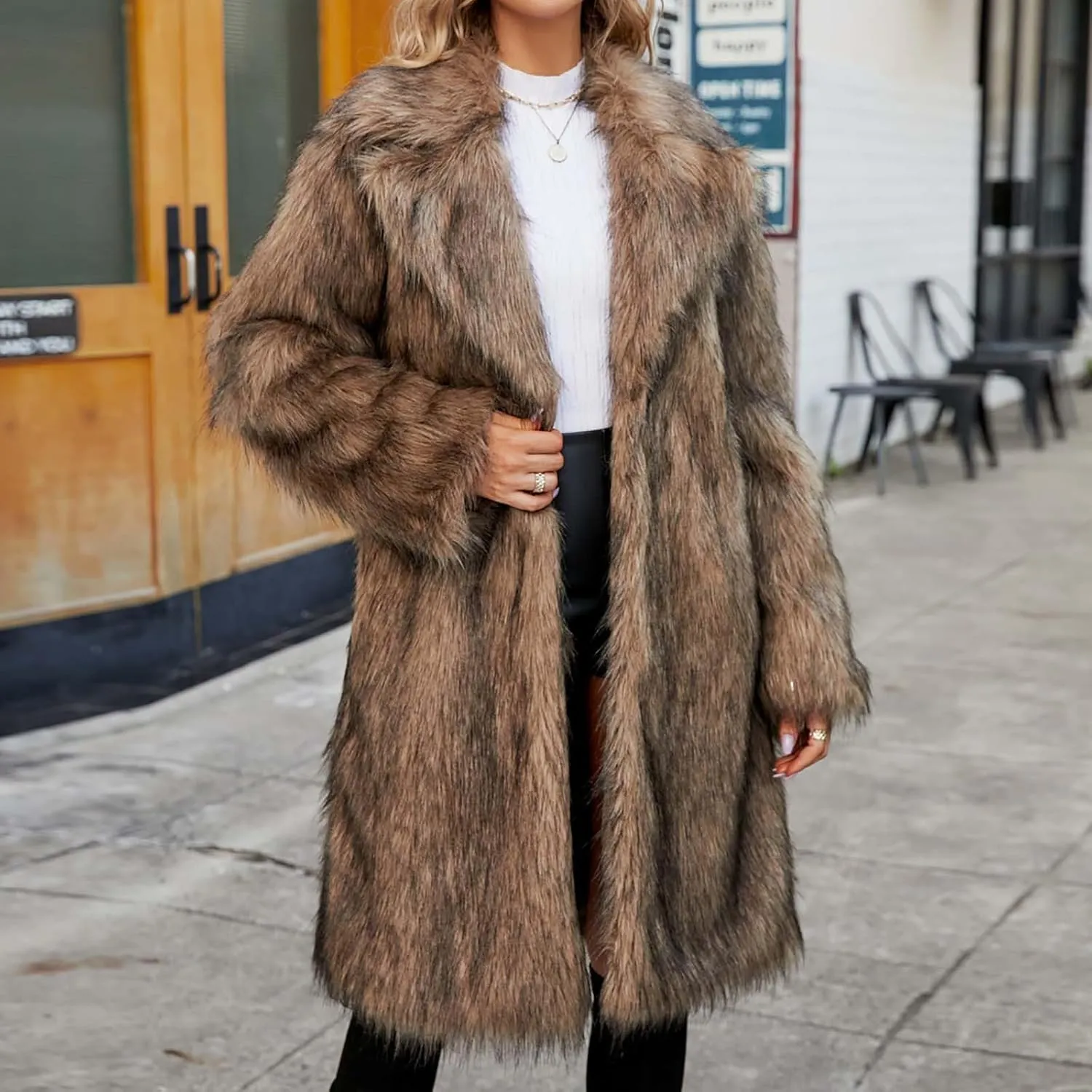 Womens Long Faux Fur Coat Oversized Loose Winter Jackets Trendy Luxury Trench Coat 2024 Open Front Lapel Outerwear