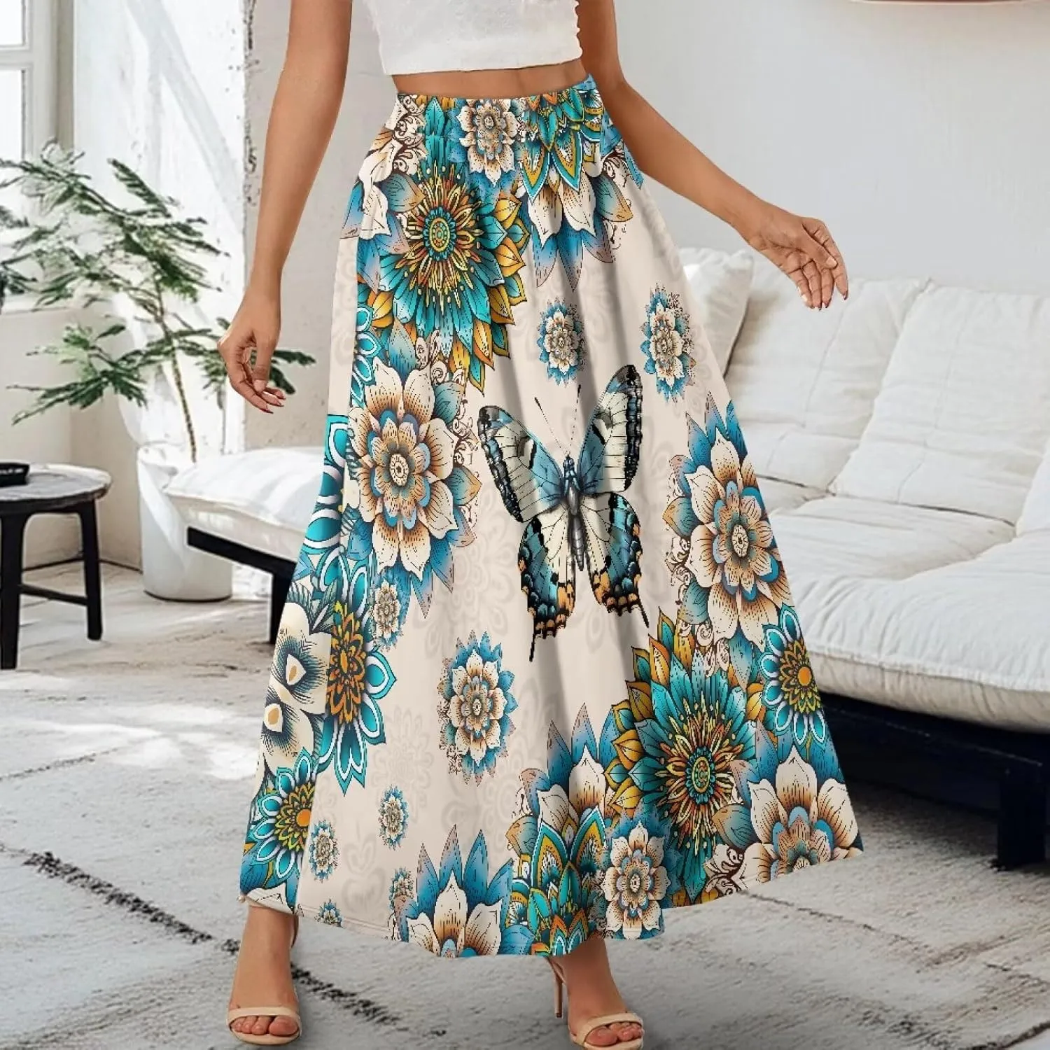 Women's Long Maxi Skirt Pleated High Waist Swing Skirt 2024 Fall Winter Stylish Skirt with Pockets