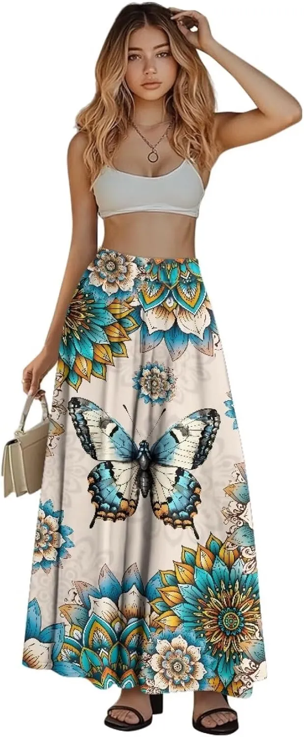 Women's Long Maxi Skirt Pleated High Waist Swing Skirt 2024 Fall Winter Stylish Skirt with Pockets