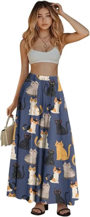 Womens Maxi Skirt Casual Pleated High Waisted Long Skirts with Pockets Flowy Swing Skirt Size S-XXL
