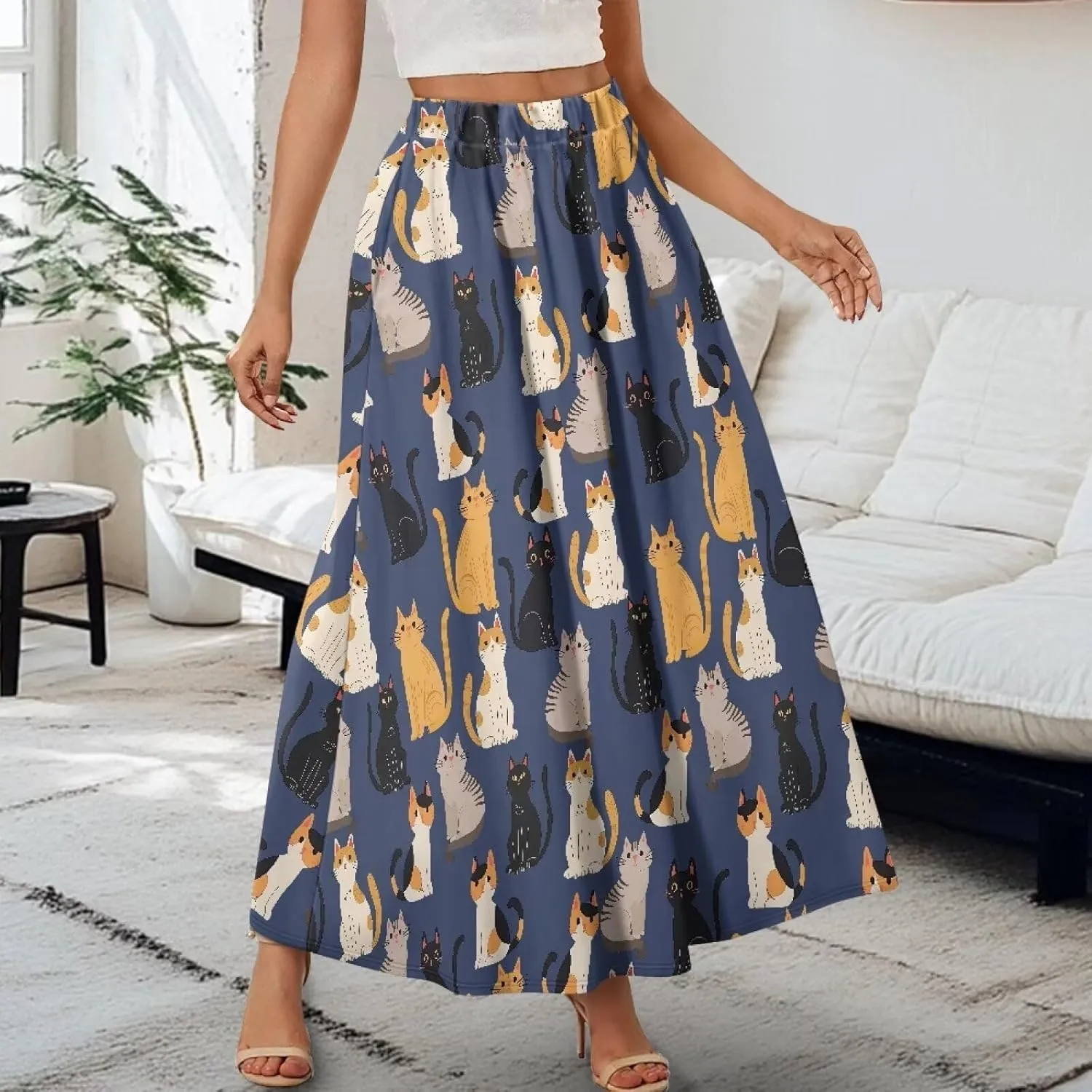 Womens Maxi Skirt Casual Pleated High Waisted Long Skirts with Pockets Flowy Swing Skirt Size S-XXL