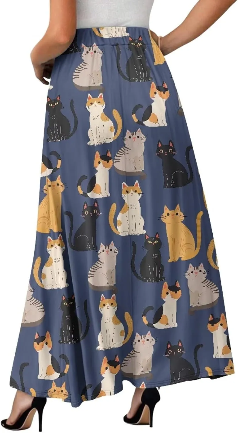 Womens Maxi Skirt Casual Pleated High Waisted Long Skirts with Pockets Flowy Swing Skirt Size S-XXL