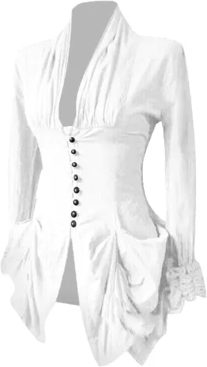 Womens Medieval Shirt Low Cut Retro Lace Trim Victorian Shirts Steampunk Gothic Irregular Hem Corset Outerwear Tops