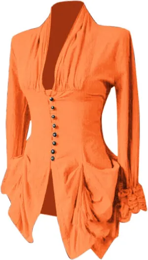Womens Medieval Shirt Low Cut Retro Lace Trim Victorian Shirts Steampunk Gothic Irregular Hem Corset Outerwear Tops