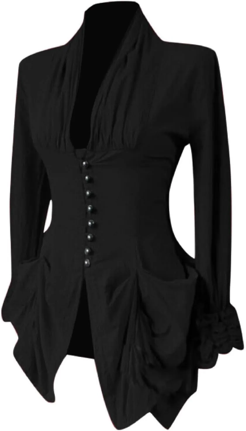 Womens Medieval Shirt Low Cut Retro Lace Trim Victorian Shirts Steampunk Gothic Irregular Hem Corset Outerwear Tops