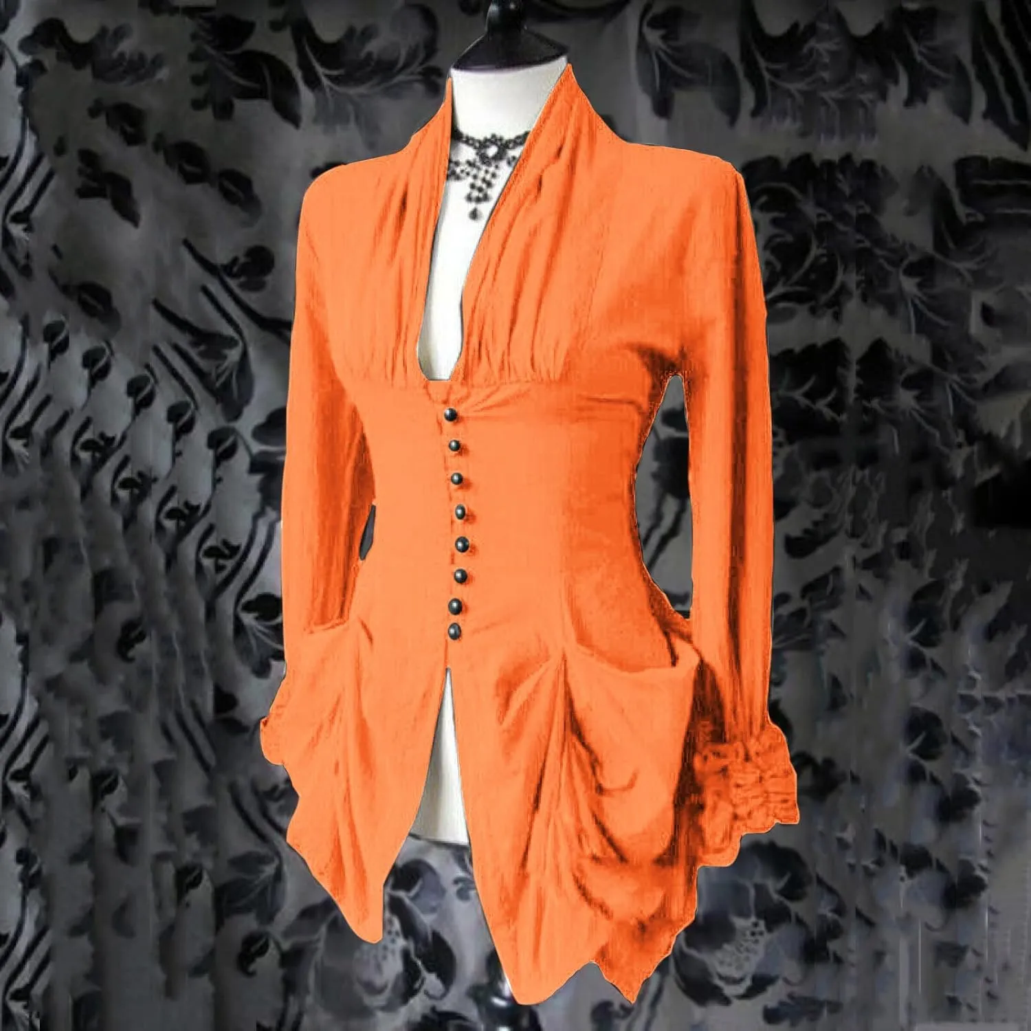 Womens Medieval Shirt Low Cut Retro Lace Trim Victorian Shirts Steampunk Gothic Irregular Hem Corset Outerwear Tops