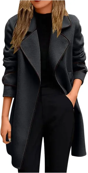 Womens Pea Coat Plus Size Notch Lapel Wool Trench Coats Casual Open Front Overcoat 2024 Fall Winter Outerwear