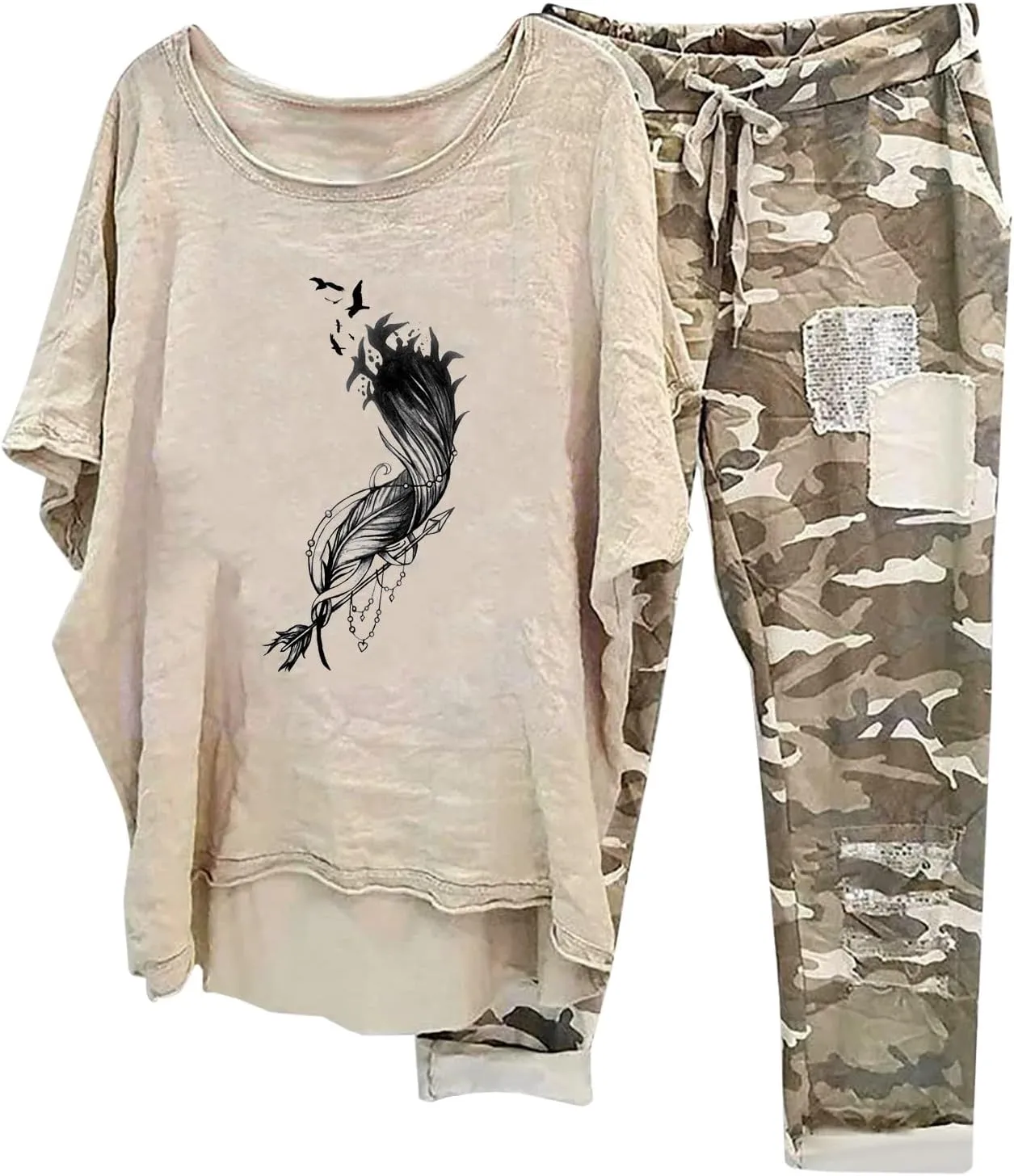 Womens Plus Size 2 Piece Travel Outfits 2024 Loose Cotton Linen Lounge Sets Summer Casual Jogger Sets Pants Suit