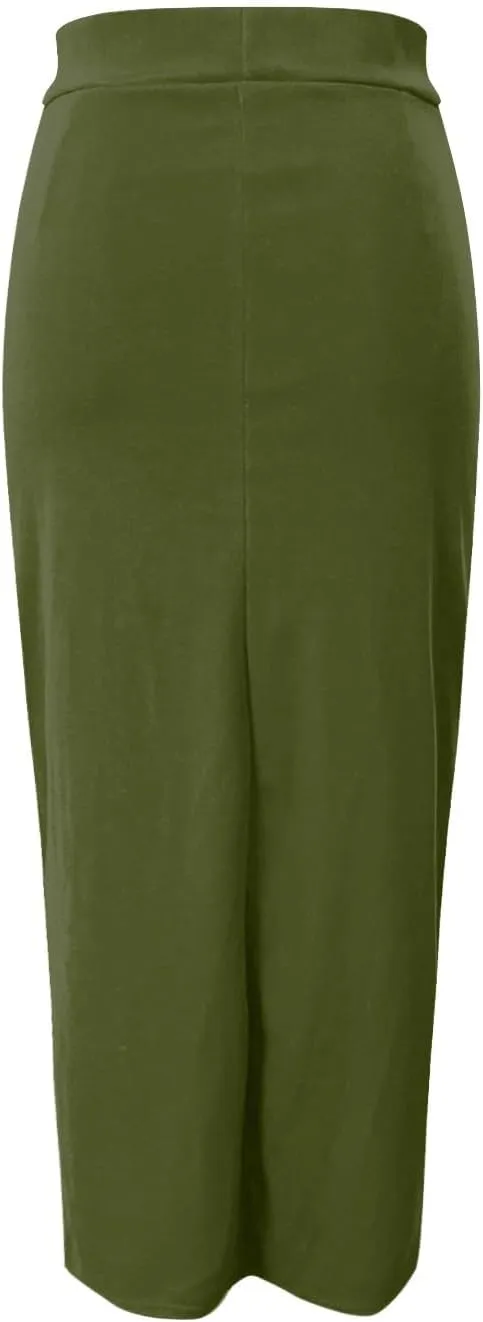 Women's S~3X Side Slit Ponte Knit High Waist Mid Calf Long Pencil Skirt Sweatshirt Skirt