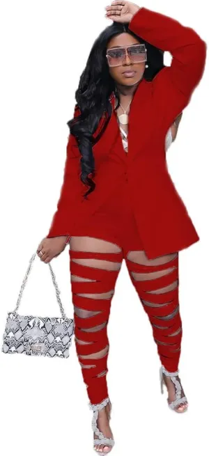 Womens Sexy 2 Pieces Graffiti Print Blazer Suit Pants Set Nightclub Tracksuit Outfit Set