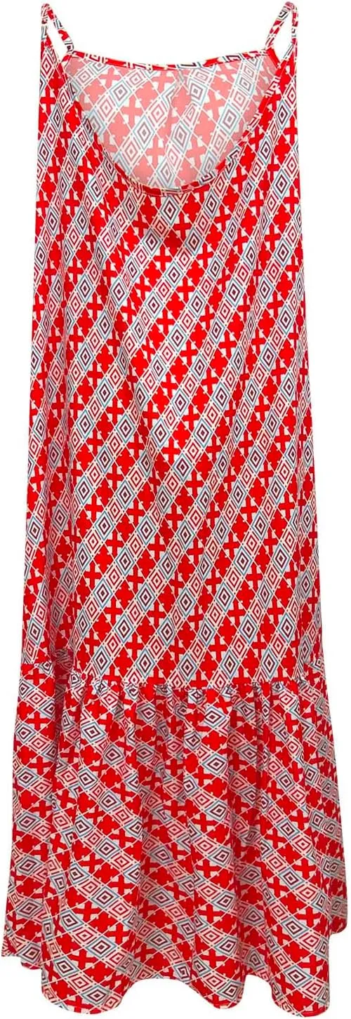 Women's Summer Casual Boho Floral Sundress Spaghetti Strap Flowy Midi Dresses A Line Beach Wedding Guest Dress