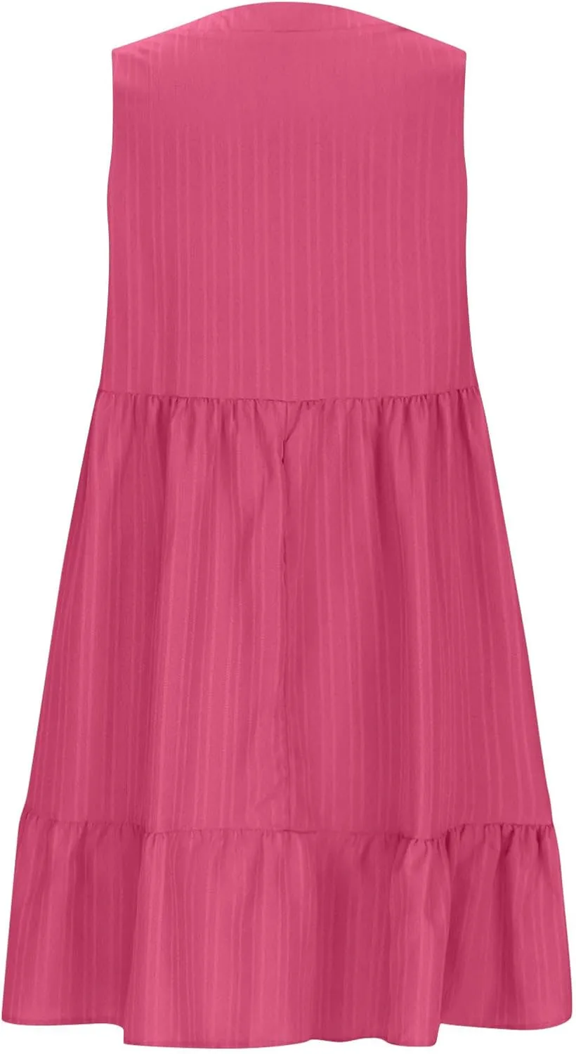 Womens Summer Dress Sleeveless V Neck Mini Dresses Fashion Casual Flowy Boho Ruffle A Line Swing Sundress 2025