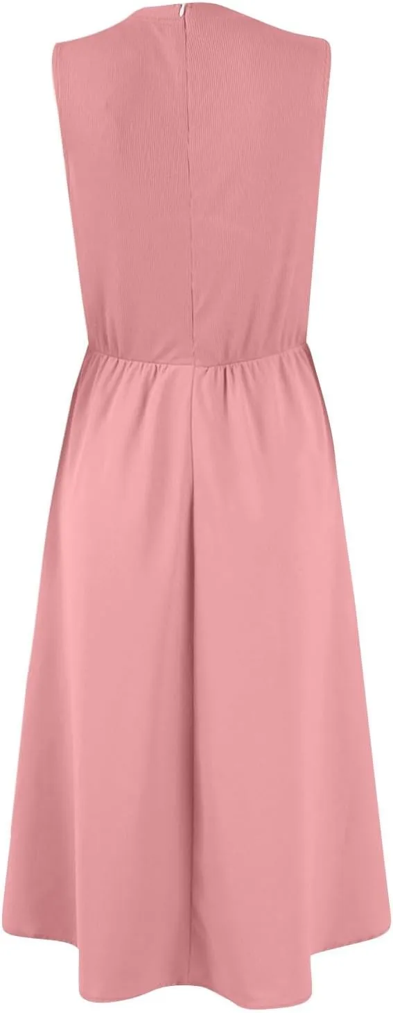 Women's Summer Dresses Sundresses Empire Waist Dresses Tank Dress Sleeveless Wrap Dress Ruched with Pockets