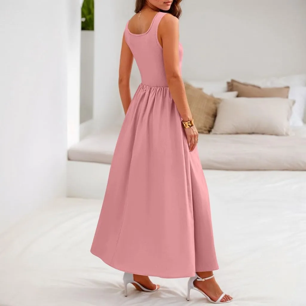 Women's Summer Dresses Sundresses Empire Waist Dresses Tank Dress Sleeveless Wrap Dress Ruched with Pockets