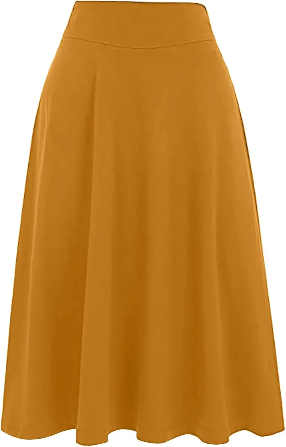Womens Summer High Waist Midi Skirt Elegant Solid Color A Line Skirt Loose Office Business Flared Skirt