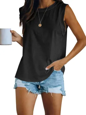 Women's Summer Sleeveless Tank Top Loose Fit Casual Crew Neck T Shirts Basic Tee Tops