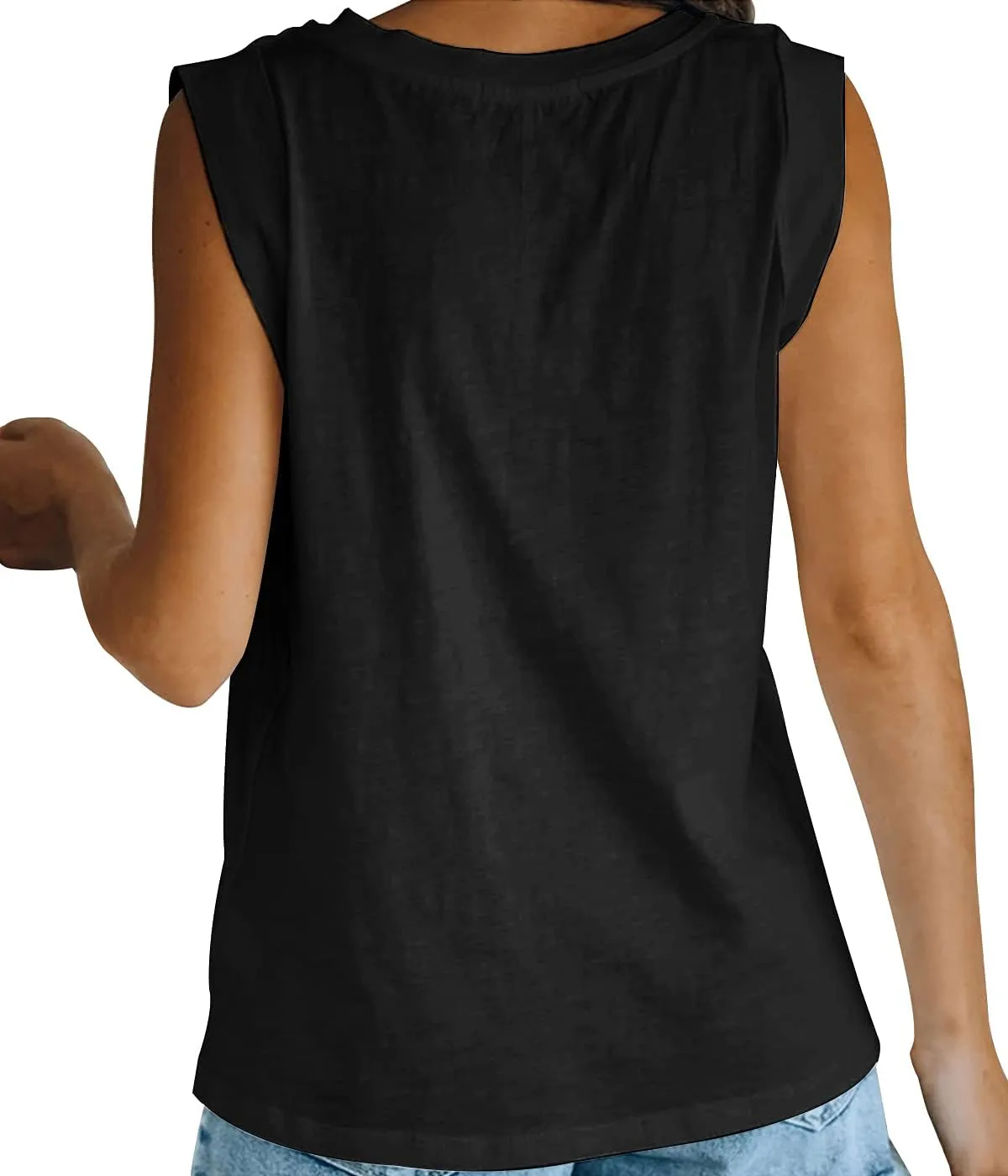 Women's Summer Sleeveless Tank Top Loose Fit Casual Crew Neck T Shirts Basic Tee Tops