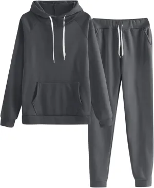 Womens Sweatsuits 2 Piece Set 2024 Oversized Hoodies Baggy Sweatpants With Pockets Fall Winter Y2K Lounge Tracksuit
