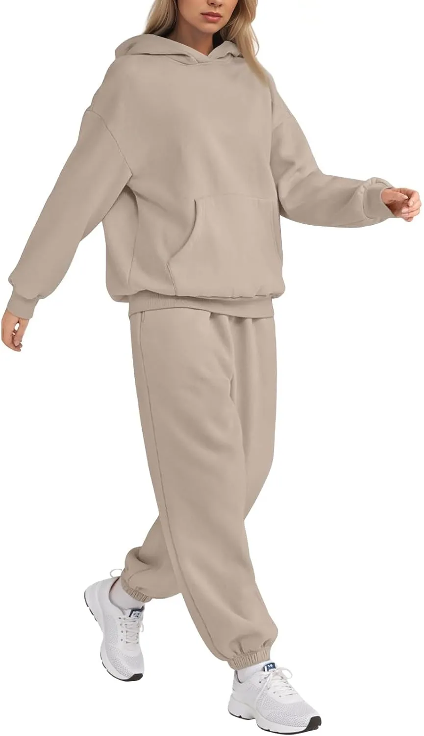Womens Sweatsuits 2 Piece Set Fleece Hoodie Y2k Cozy Jogger Sweatpants Set Athleisure Comfrt Sweat Sets Loungewear