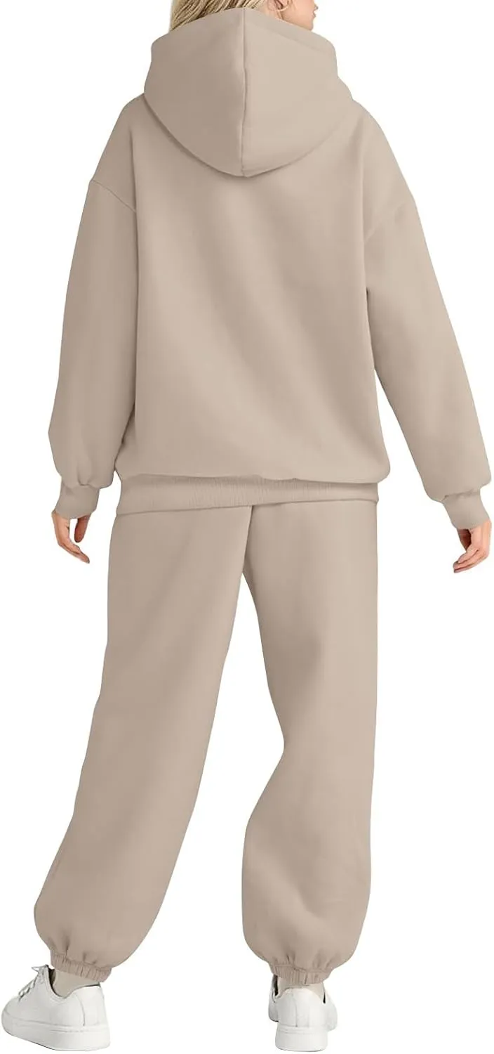 Womens Sweatsuits 2 Piece Set Fleece Hoodie Y2k Cozy Jogger Sweatpants Set Athleisure Comfrt Sweat Sets Loungewear