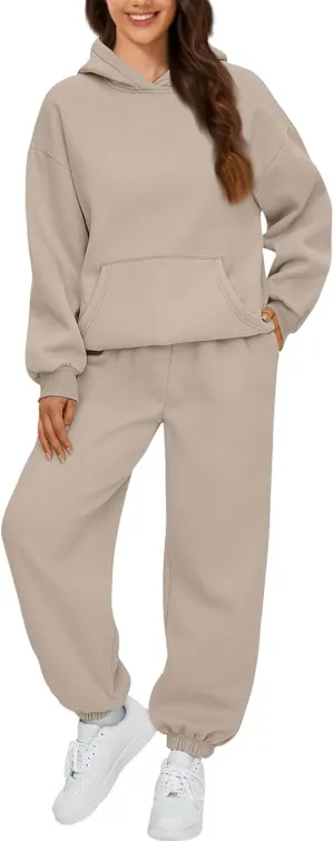 Womens Sweatsuits 2 Piece Set Fleece Hoodie Y2k Cozy Jogger Sweatpants Set Athleisure Comfrt Sweat Sets Loungewear