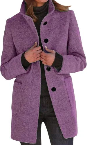 Womens Trench Coat Classic Solid Color Wool Blend Overcoats Winter Single Breasted Business Casual Outerwear