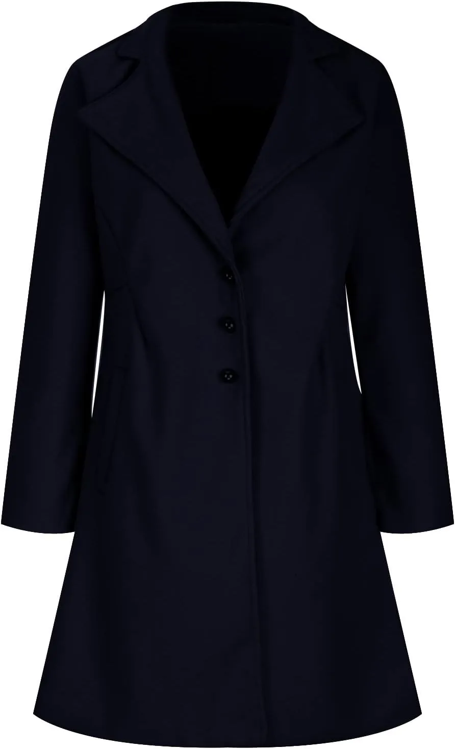 Womens Trench Coat Double Breasted Mid Long Pea Coat Notch Lapel Open Front Wool Blend Overcoat Winter Outwear