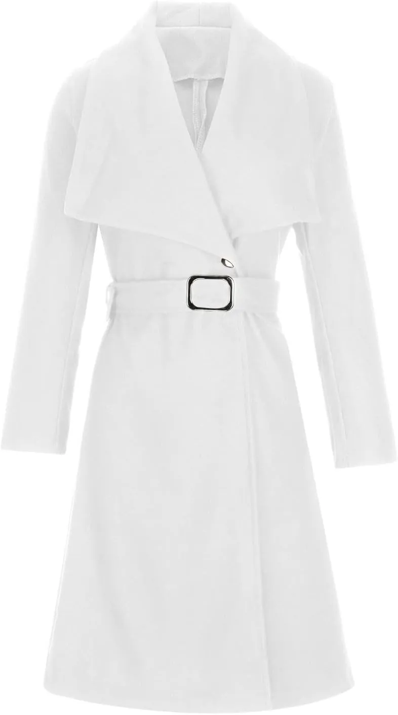 Womens Trench Coat Winter Wool Blend Pea Coat Casual Notched Lapel Collar Overcoat Belted Long Jacket Outerwear