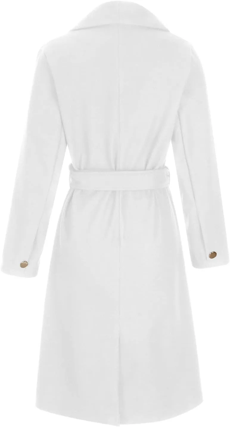 Womens Trench Coat Winter Wool Blend Pea Coat Casual Notched Lapel Collar Overcoat Belted Long Jacket Outerwear