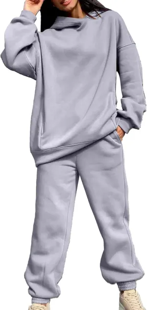 Women's Two Piece Outfits Plus Size Hoodie Long Pants Casual Jogger Sweatshirt Sweatsuit Sets Lounge Oversized Fall Winter Outfits Track Suits Matching Sets for Women Grey