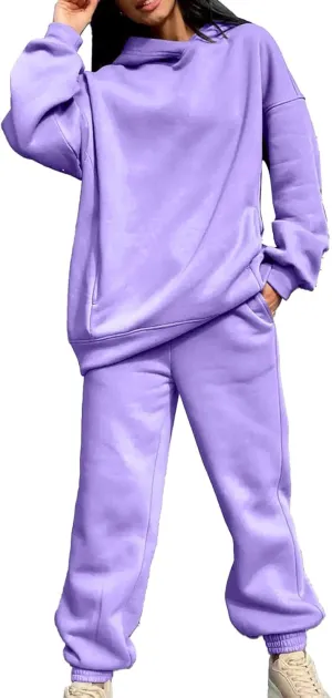 Women's Two Piece Outfits Plus Size Hoodie Long Pants Casual Jogger Sweatshirt Sweatsuit Sets Lounge Oversized Fall Winter Outfits Track Suits Matching Sets for Women Purple
