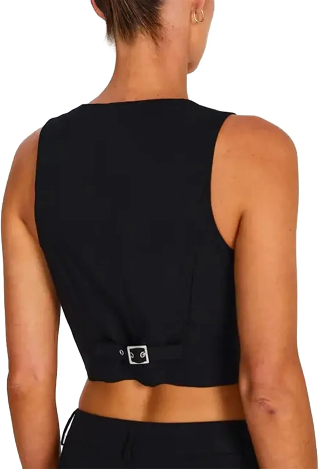 Women's V Neck Button Down Crop Vest Top Business Sleeveless Waistcoat Vintage Grunge Suit Vest Y2K Streetwear