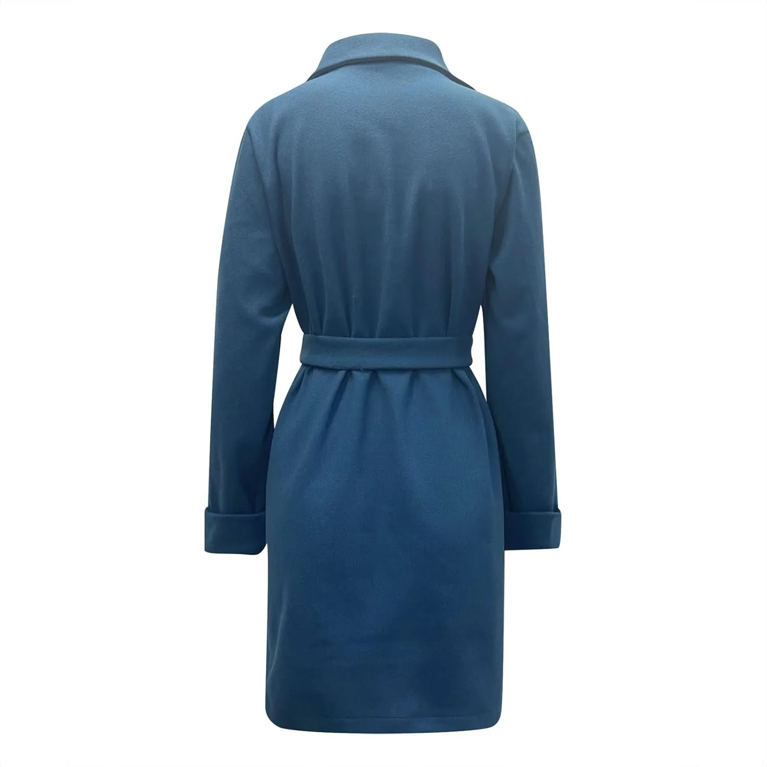 Womens Winter Pea Coat Notch Lapel Collar Long Sleeve Wool Coats Open Front Belted Owk Office Trench Coat Jacket