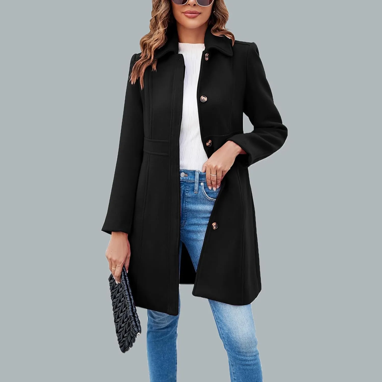 Women's Wool Peacoat Single Breasted Notched Collar Trench Coat Fall Winter Fashion Mid-Length Outerwear Long Jackets