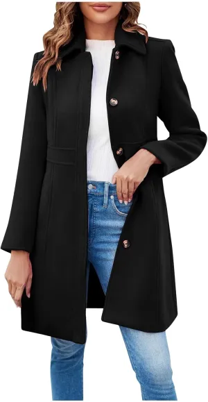 Women's Wool Peacoat Single Breasted Notched Collar Trench Coat Fall Winter Fashion Mid-Length Outerwear Long Jackets