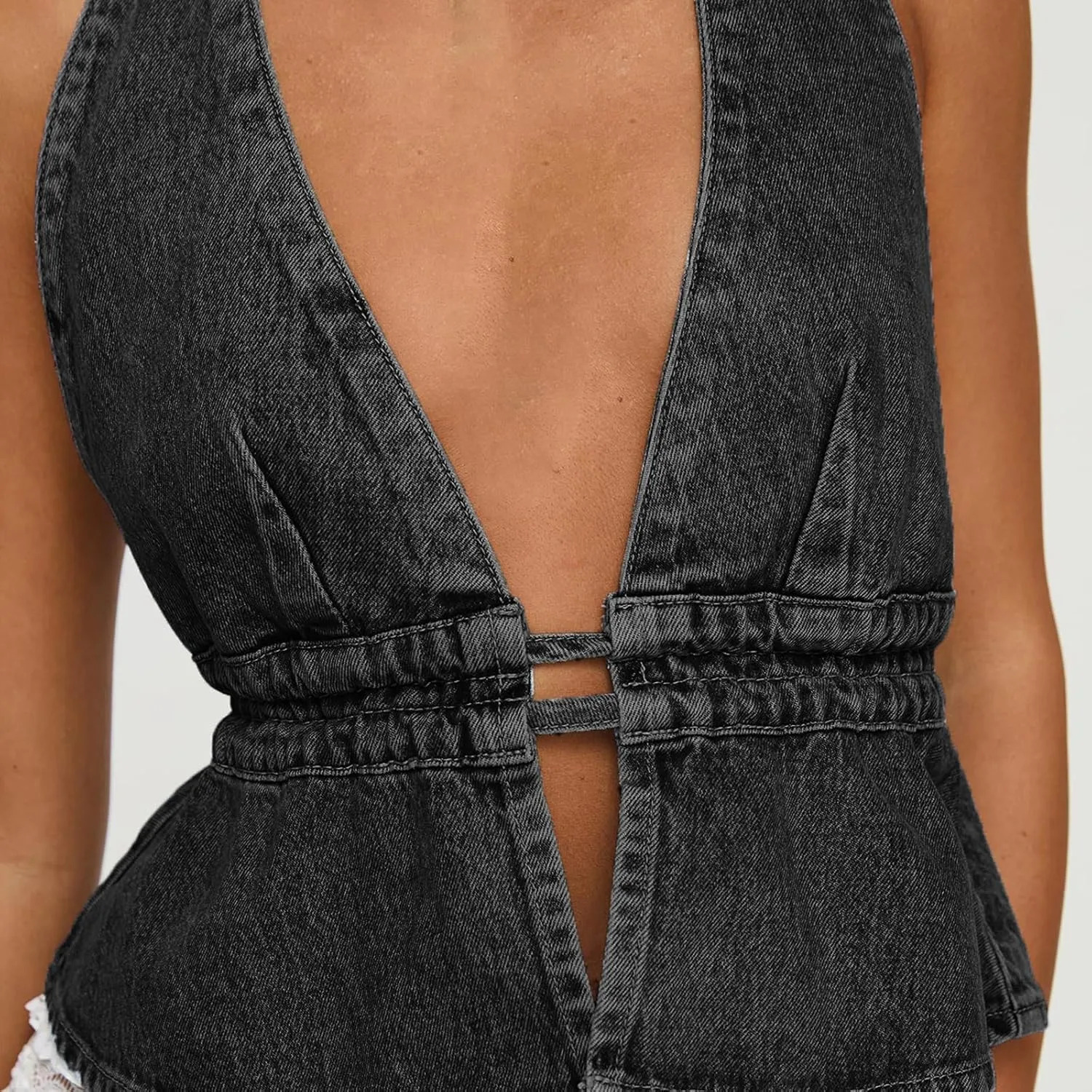 Women's Y2K Backless Tie Back Halter Top Sleeveless Sexy Denim Vest Tops Strapless Jean Corset Bustier Streetwear