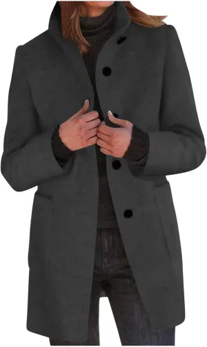 Wool Coat for Women Plus Size Thicken Pea Coats Stand Collar Single Breasted Trench Coat 2024 Fashion Winter Jackets