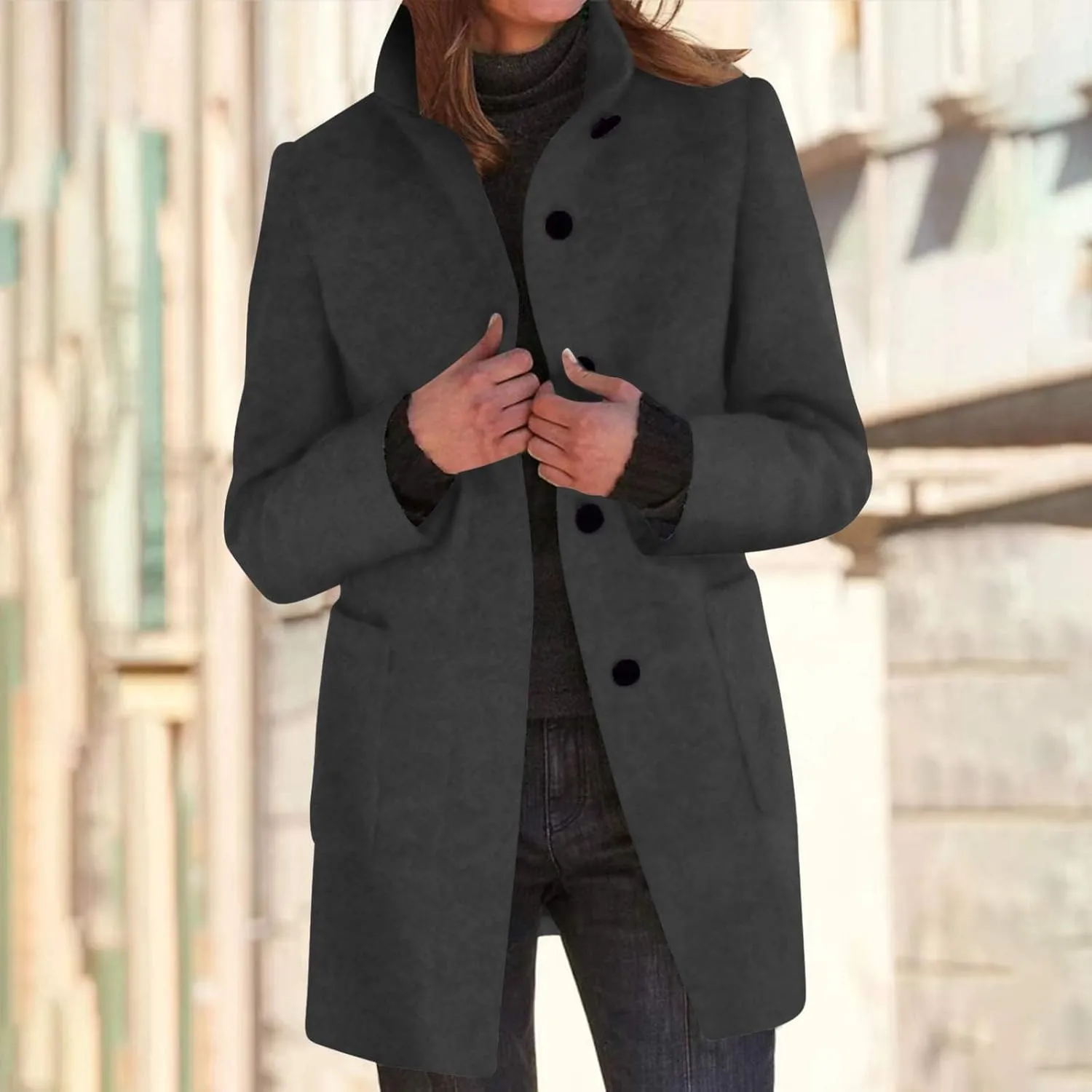 Wool Coat for Women Plus Size Thicken Pea Coats Stand Collar Single Breasted Trench Coat 2024 Fashion Winter Jackets
