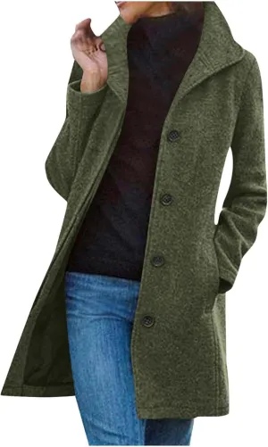 Wool Peacoats for Women 2024 Casual Single Breasted Mid-Length Jackets Coat Fall Winter Lapel Neck Windbreaker Trench Coats